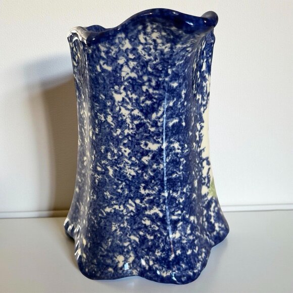 Molly Dallas Pottery Blue Spatterware Folk Art Cow Rooster Pitcher Jug Carafe - Picture 4 of 10